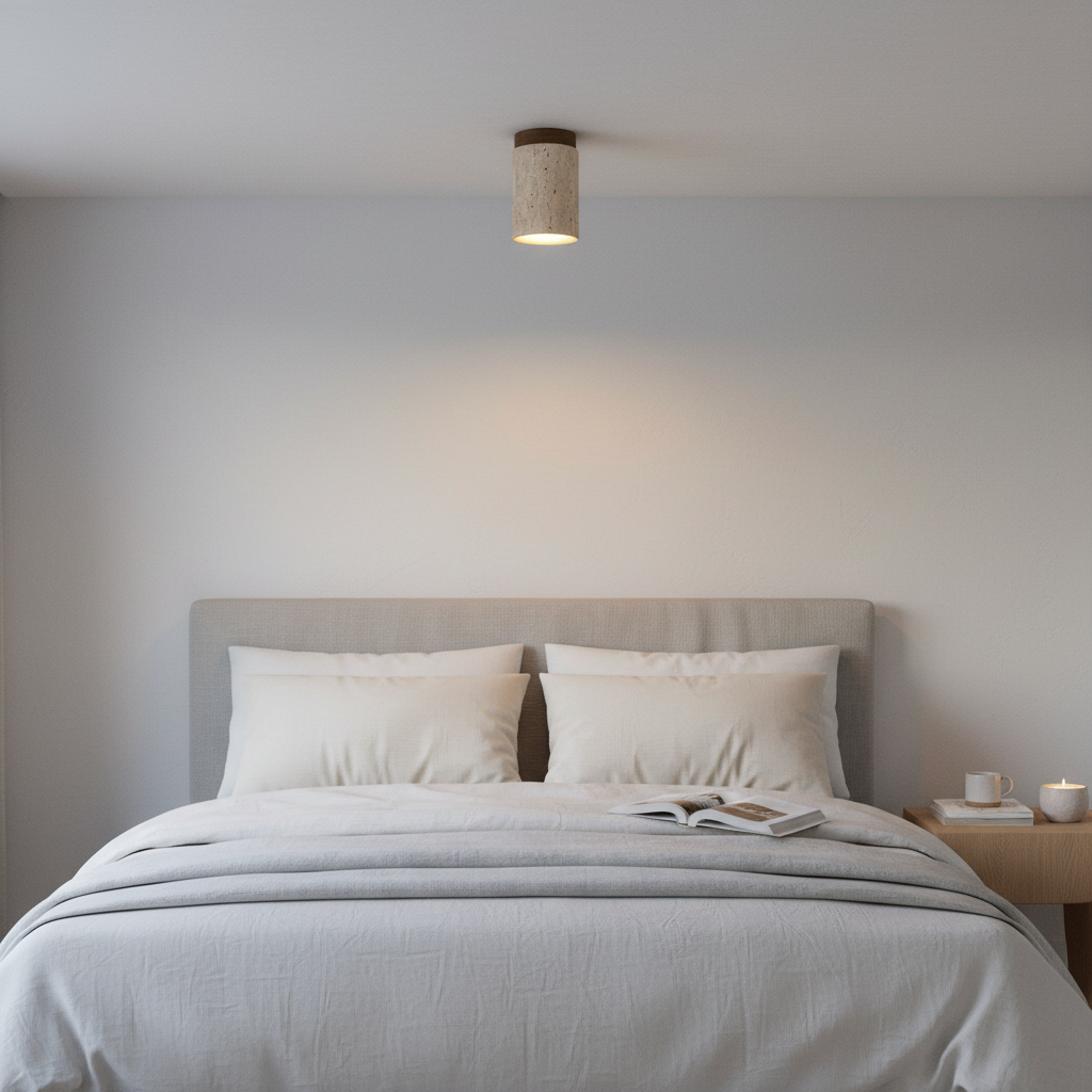 Travertine & Walnut Round Ceiling Light | E27 LED Included