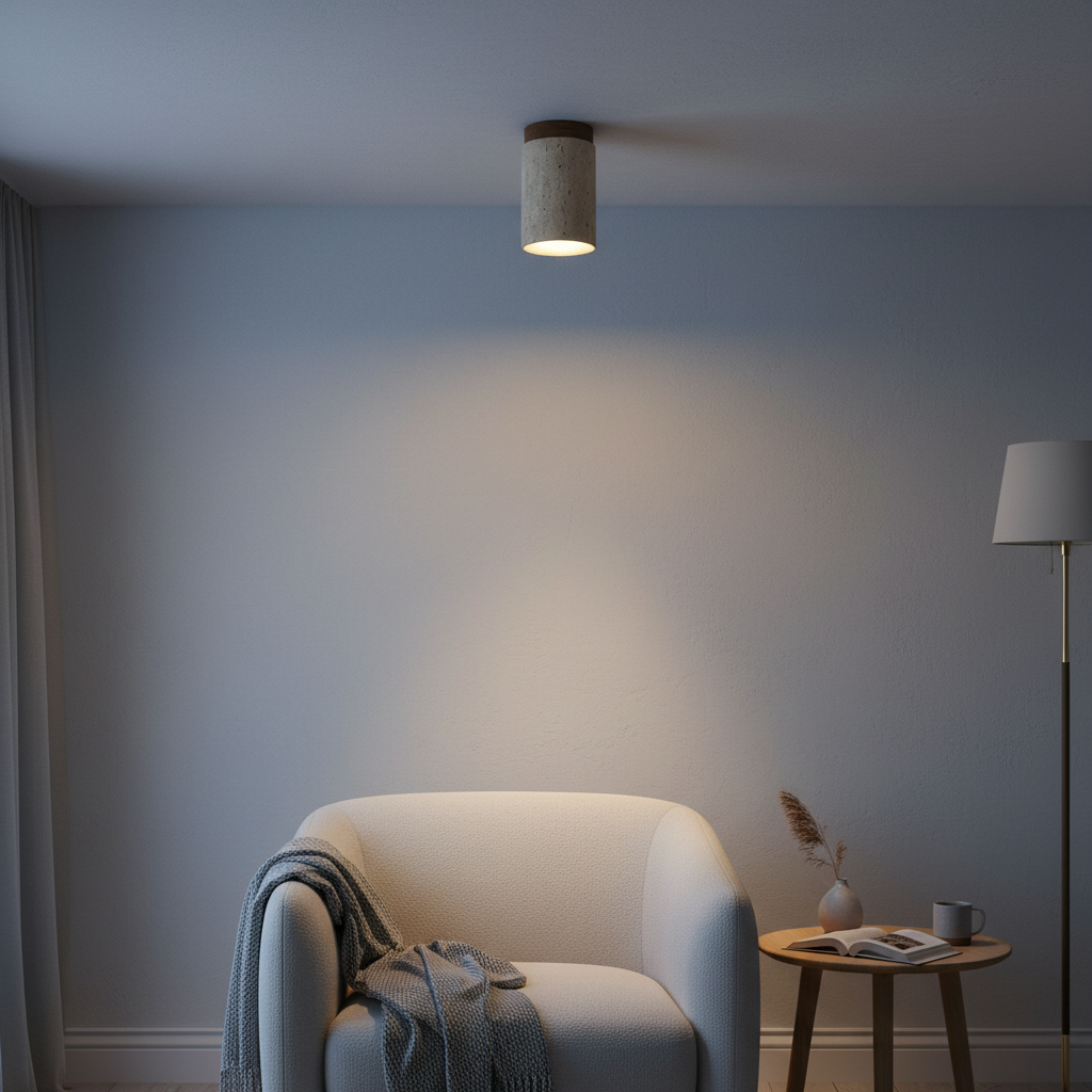 Travertine & Walnut Round Ceiling Light | E27 LED Included