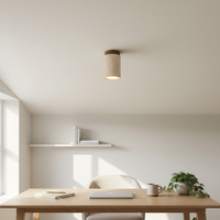 Travertine & Walnut Round Ceiling Light | E27 LED Included