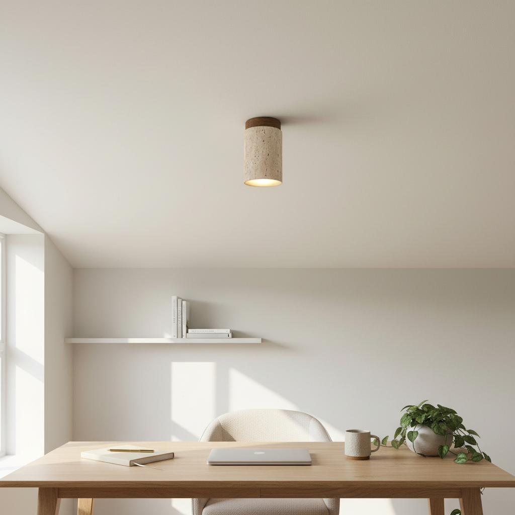 Travertine & Walnut Round Ceiling Light | E27 LED Included