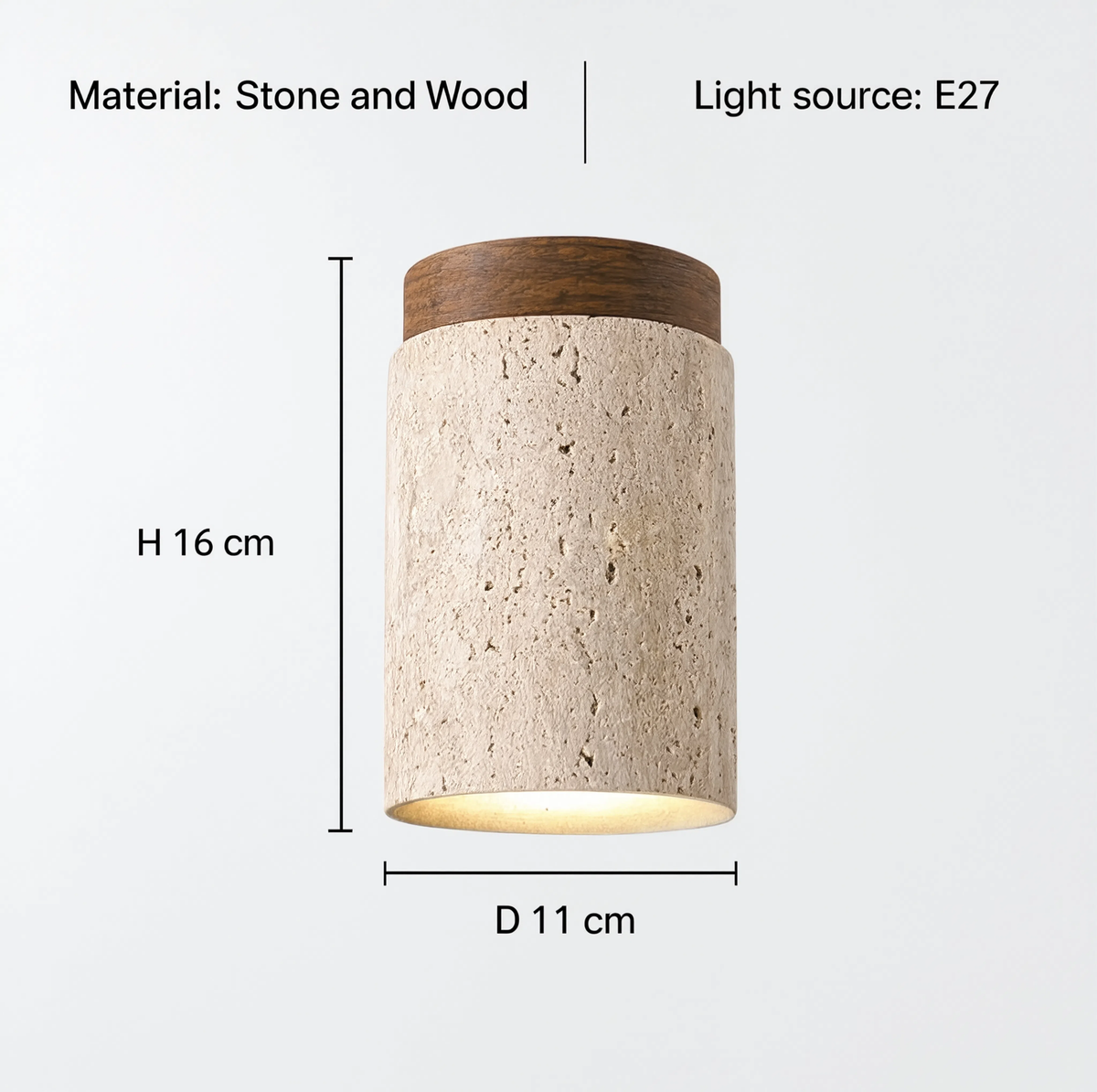 Travertine & Walnut Round Ceiling Light | E27 LED Included