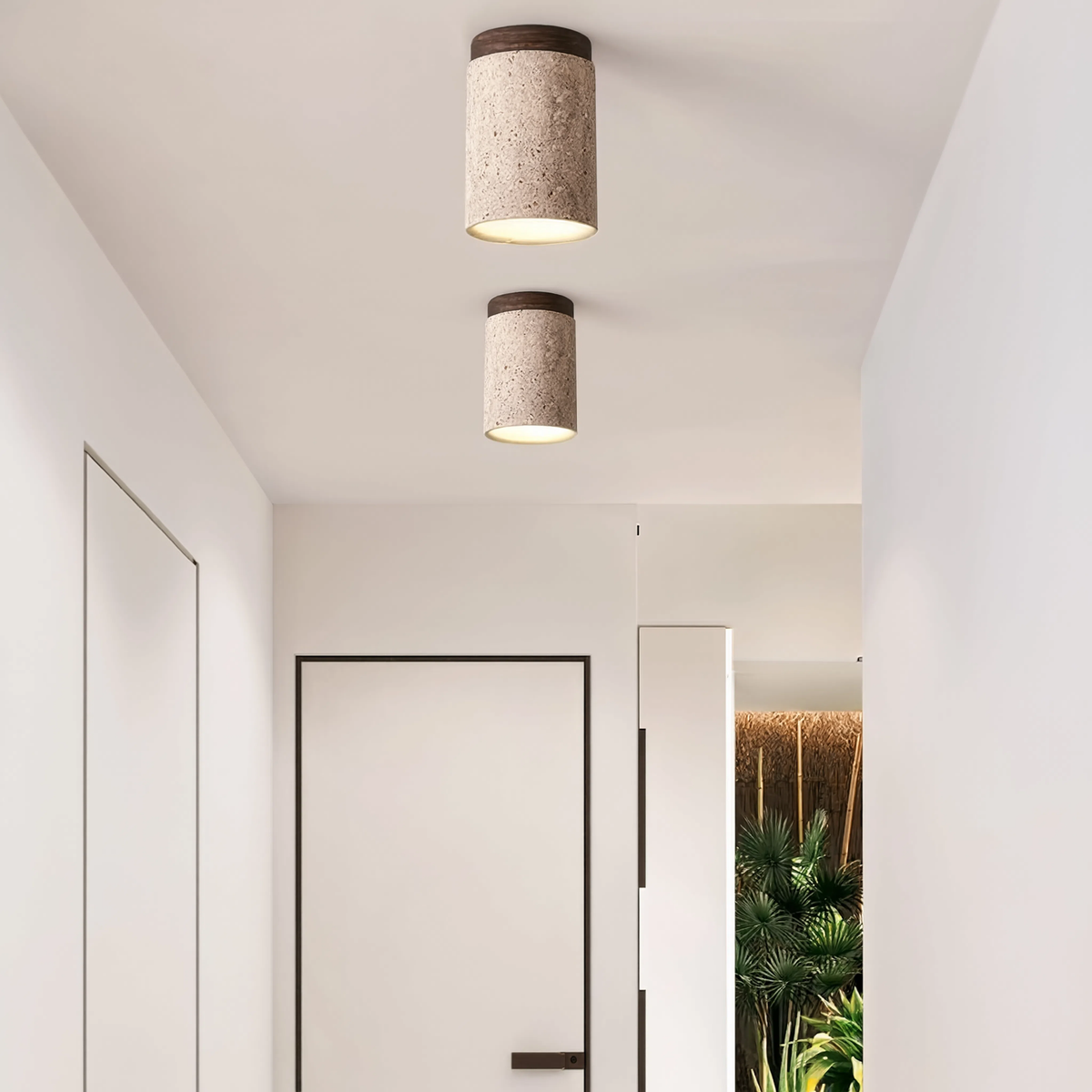 Travertine & Walnut Round Ceiling Light | E27 LED Included