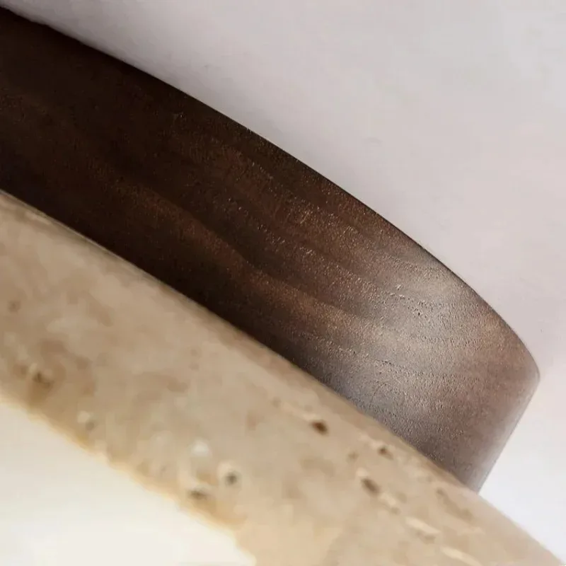 Travertine & Walnut Round Ceiling Light | E27 LED Included