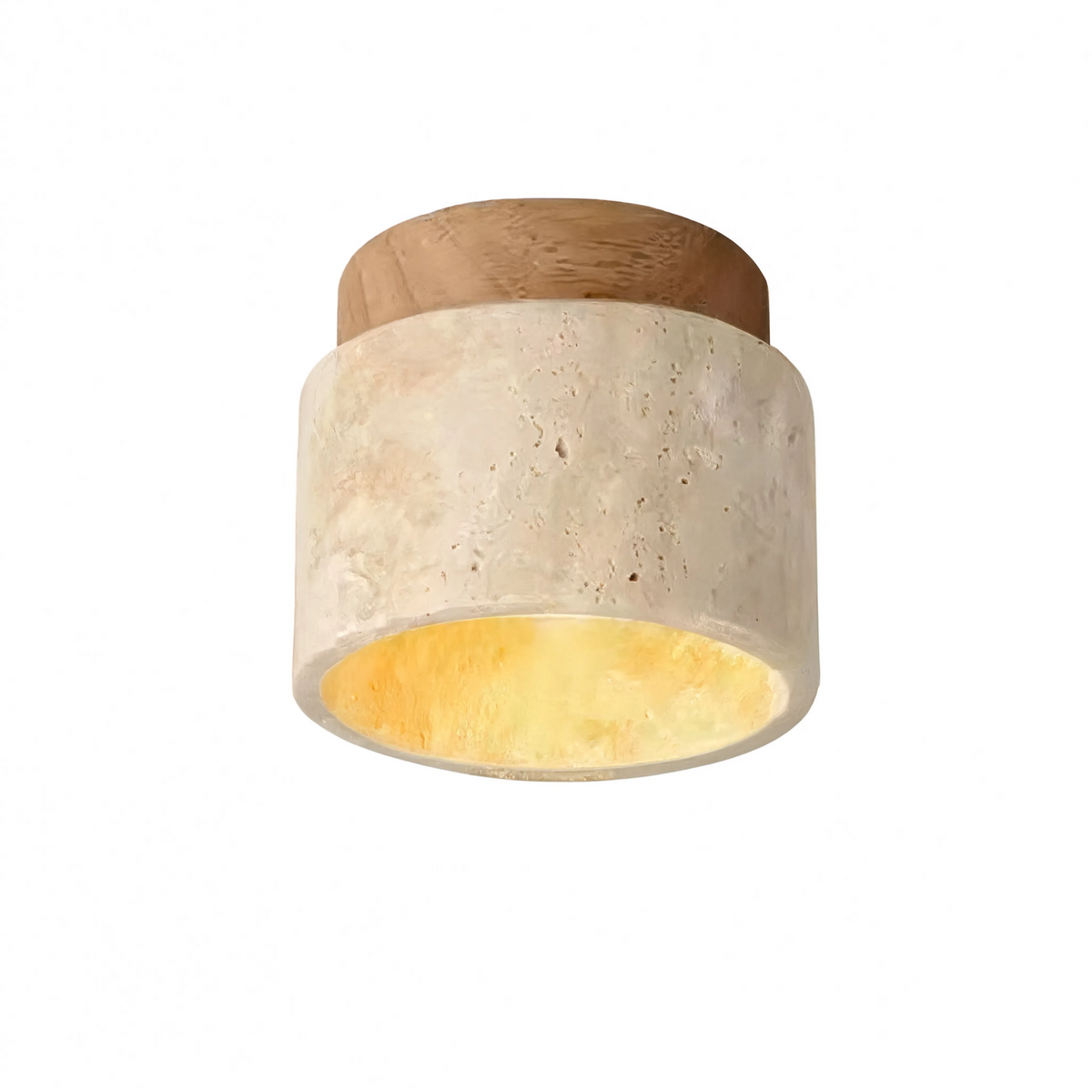 Travertine & Wood Round Ceiling Light 12cm | Compact