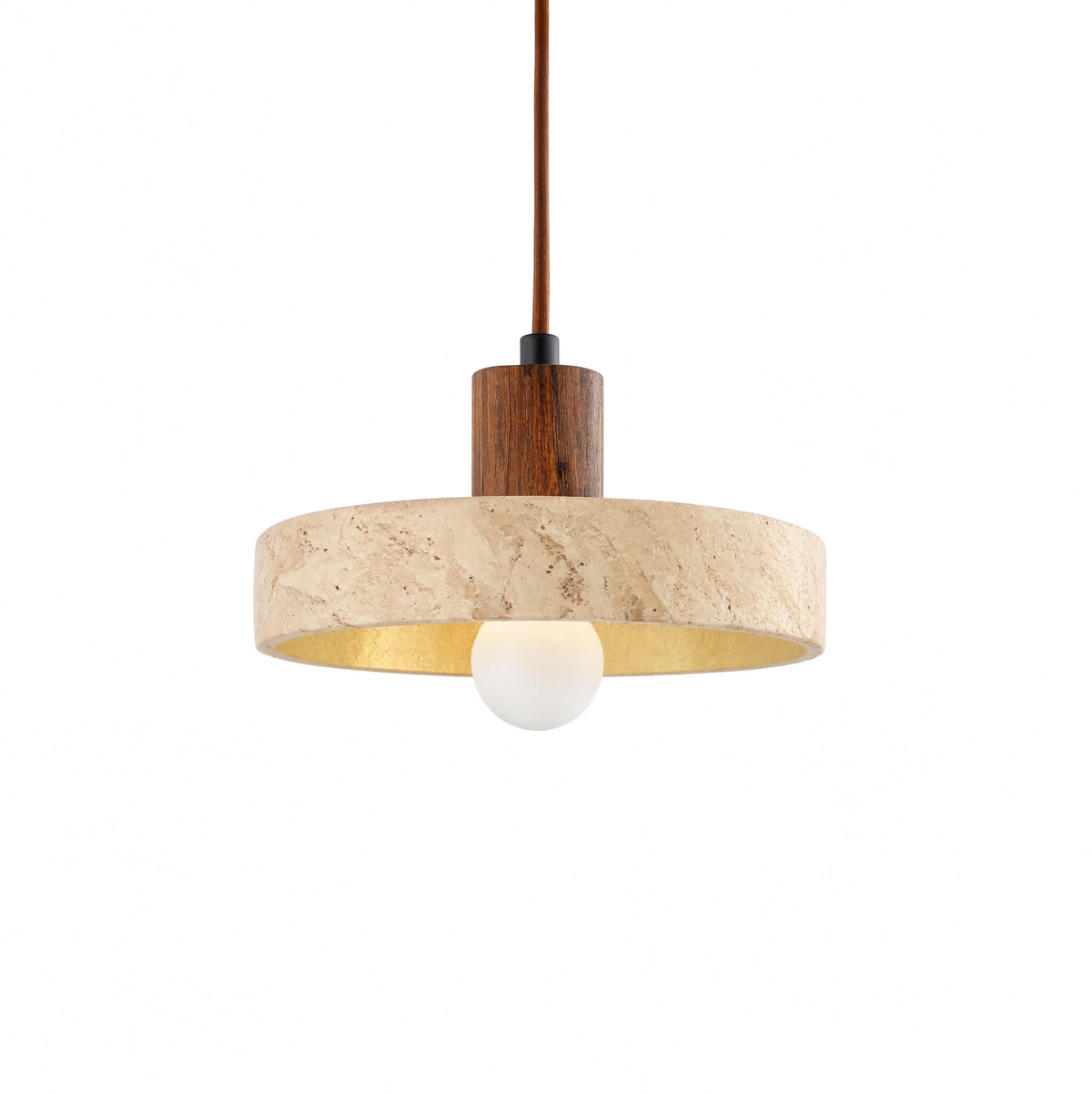 Travertine Ring & Wood Base Pendant Light | E27 Included