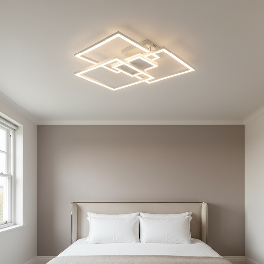 White Layered Square LED Ceiling Light | Dimmable Remote