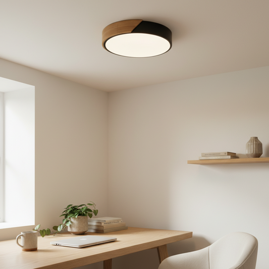 Wood & Acrylic Round LED Ceiling Light | Remote | 3 Settings