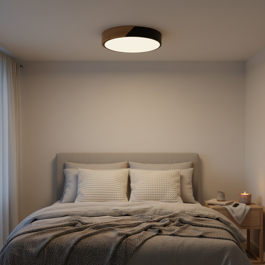 Wood & Acrylic Round LED Ceiling Light | Remote | 3 Settings