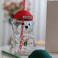 STARBUCKS RED Bearista Glass Cold Cup Beanie Bear 20oz