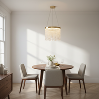 Gold Drum Crystal Chandelier | Hand-Beaded | Integrated LED