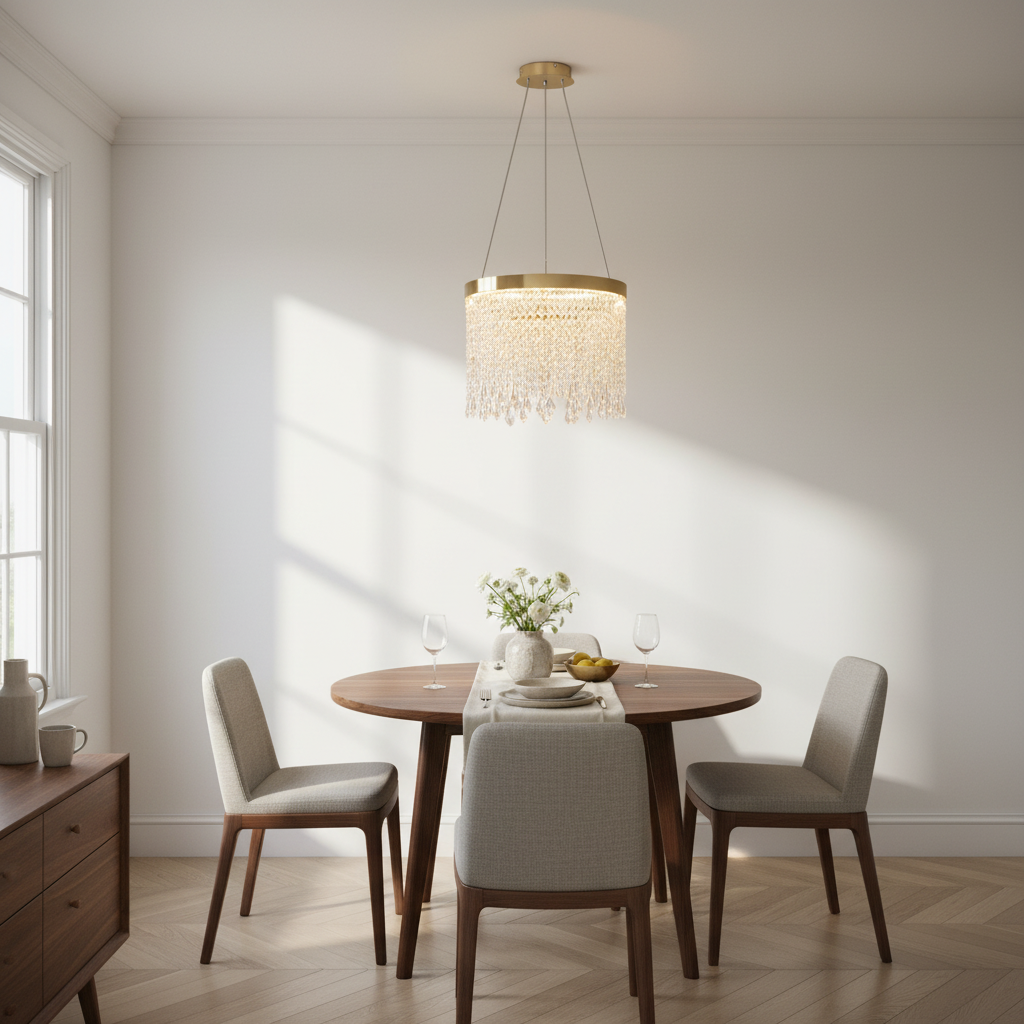 Gold Drum Crystal Chandelier | Hand-Beaded | Integrated LED