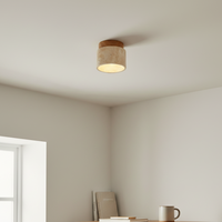 Travertine & Wood Round Ceiling Light 12cm | Compact
