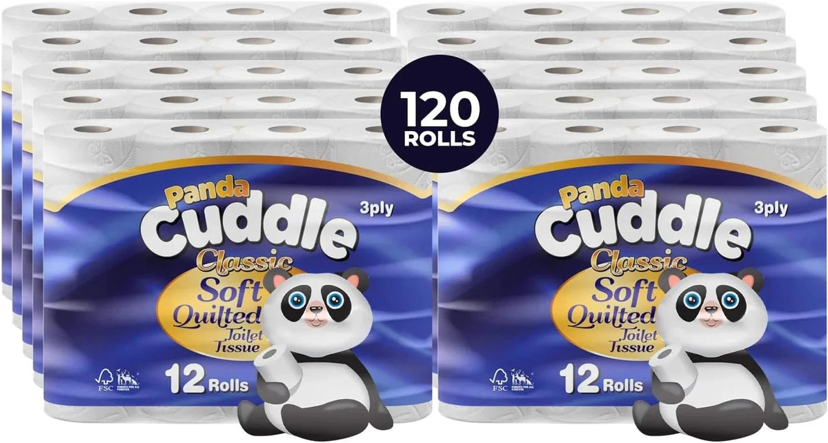120 Panda Cuddle Toilet Roll Tissue 3 Ply Soft Quilted Ultra Strong Luxury