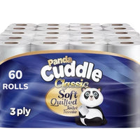 60 Panda Cuddle Toilet Roll Tissue 3 Ply Soft Quilted Ultra Strong Luxury
