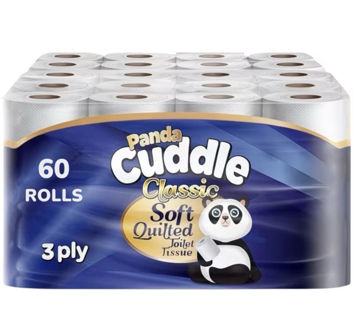 60 Panda Cuddle Toilet Roll Tissue 3 Ply Soft Quilted Ultra Strong Luxury