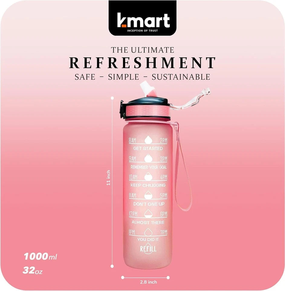 Water Bottle 1L Sports Water Bottle with Motivational Time Marker