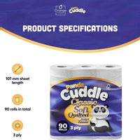 120 Panda Cuddle Toilet Roll Tissue 3 Ply Soft Quilted Ultra Strong Luxury