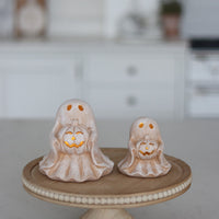 Set of 2 LED Terracotta Ghosts Holding Pumpkins